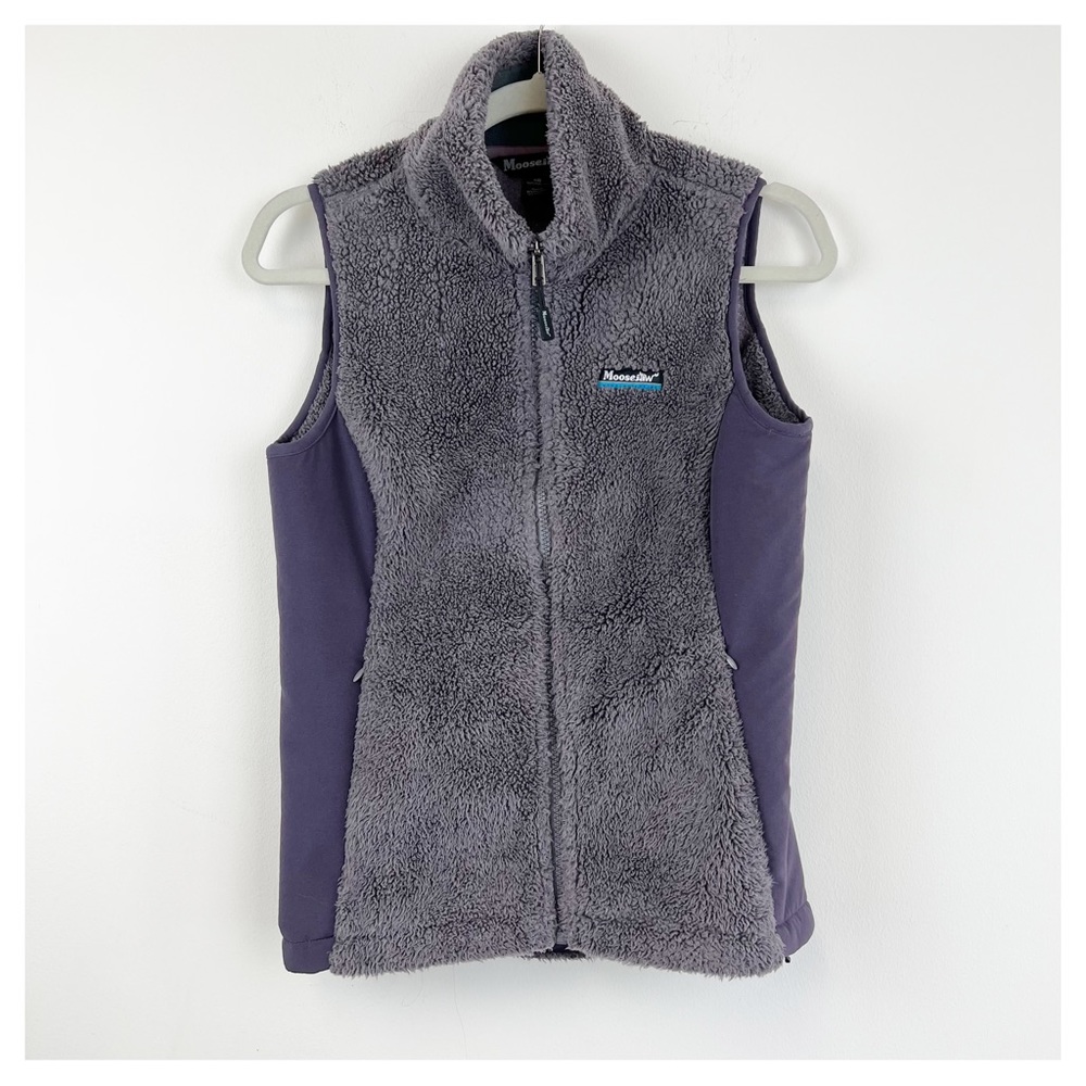 Moosejaw Women’s Dusty Purple Gray‎ Full Zip Sherpa Vest Size Small Fuzzy Warm